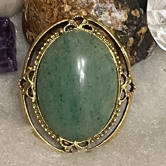 Vintage Green Stone Aventurine Brooch - Picture 1 of 6